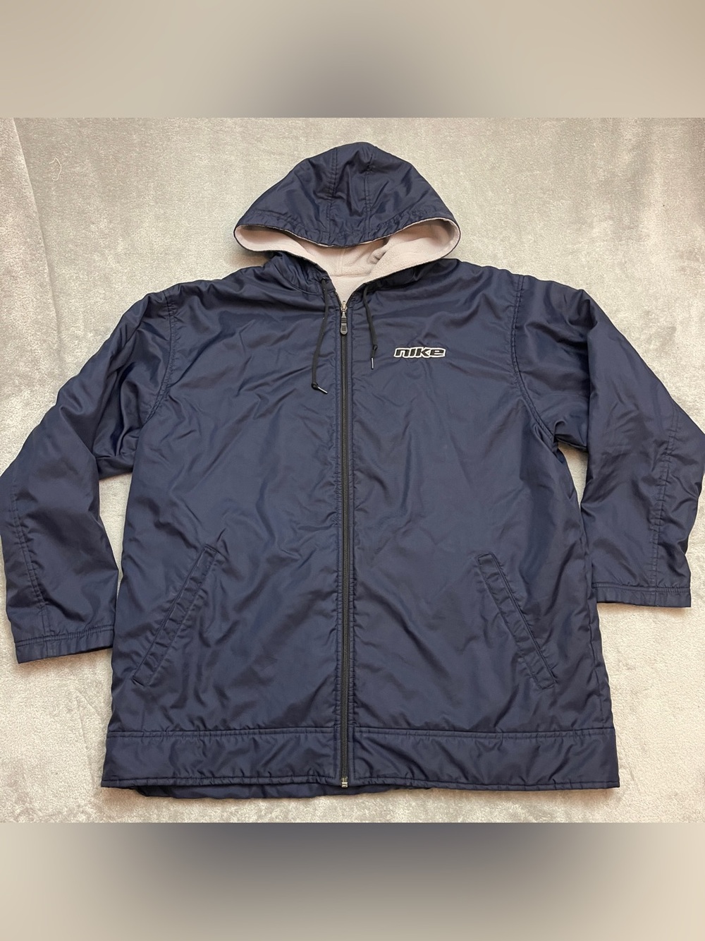 Vintage Y2K Nike Reversible Jacket Blue and Gray Puffer Zip Hoodie Coat Men's XL